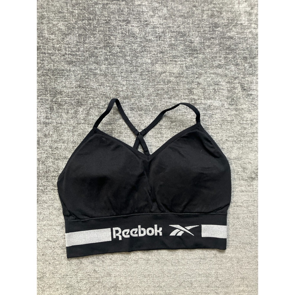 Reebok Sports Bra Womens Medium Black Performance Activewear Racerback Logo
